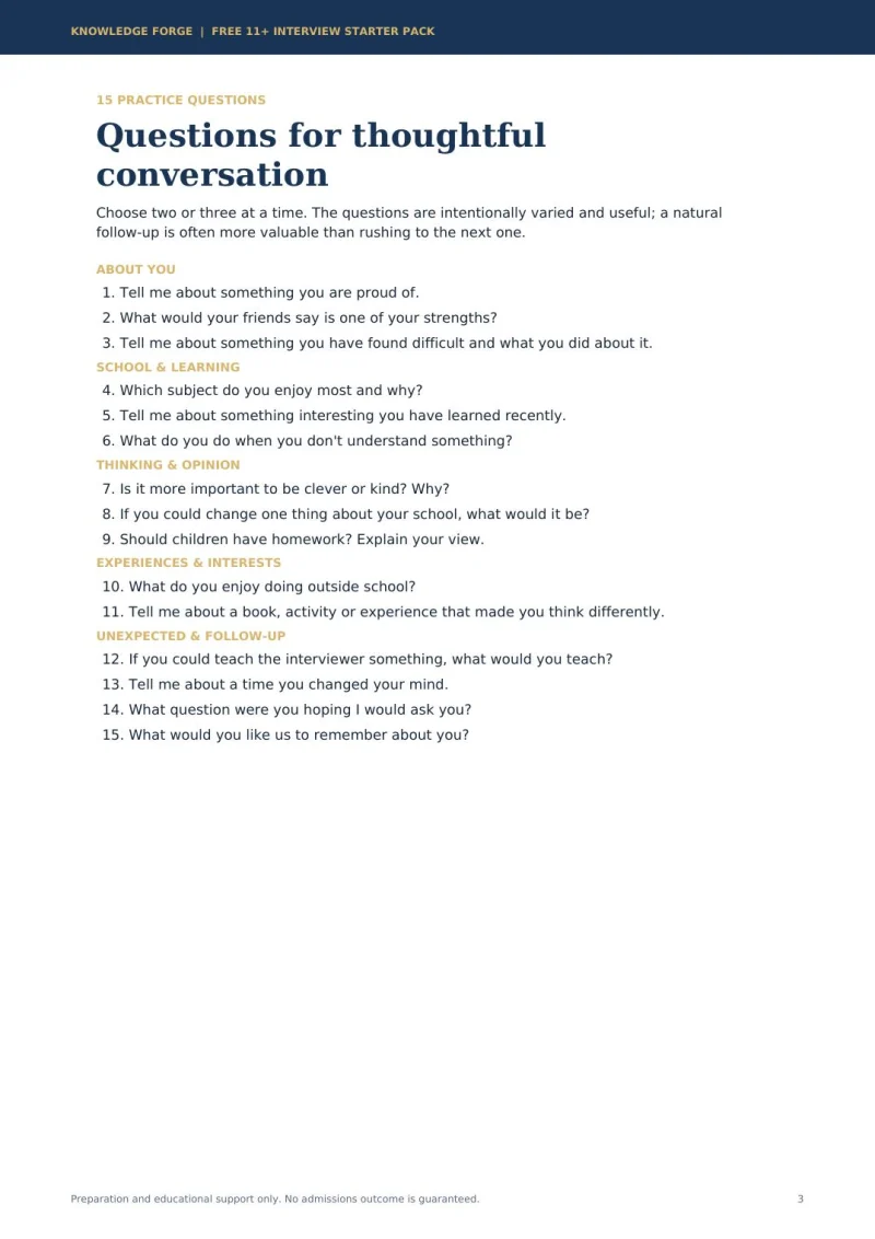 Free starter pack question page